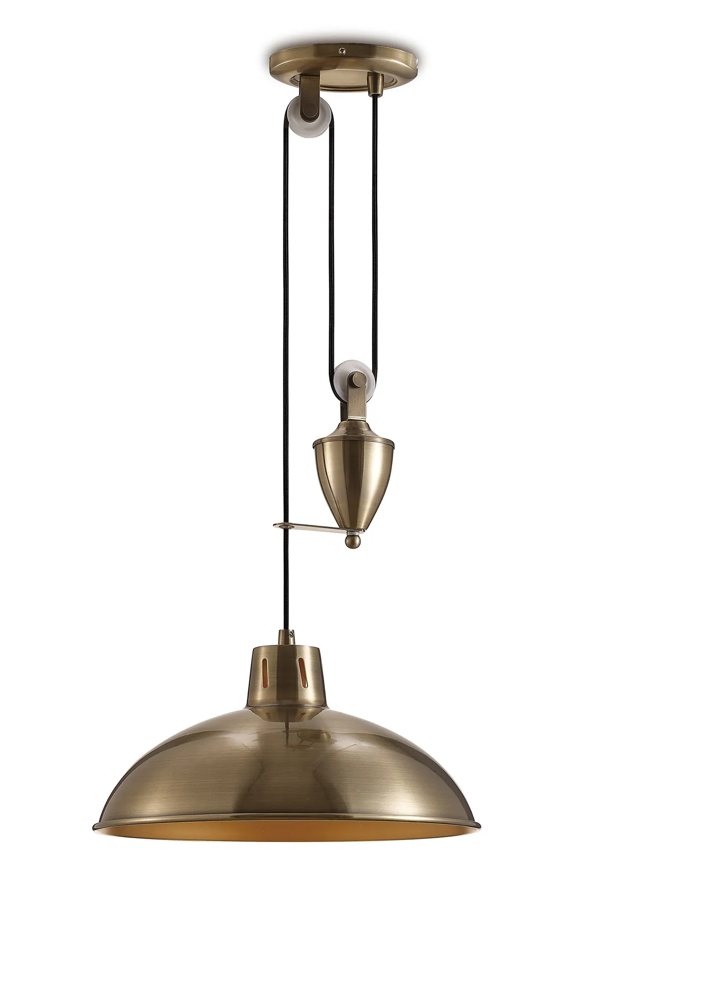 D0147  Wellington Pulley System Pendant 1 Light Antique Brass